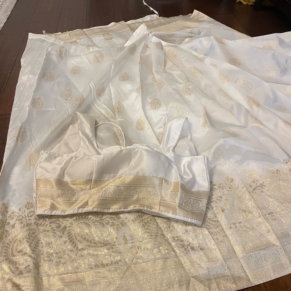 Elegant White sari with blouse! Perfect for Holi!